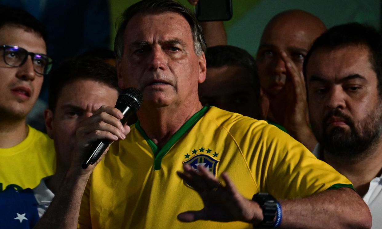 <span>Jair Bolsonaro campaigning for his former spy chief Alexandre Ramagem’s candidacy for mayor of Rio de Janeiro.</span><span>Photograph: Pablo Porciúncula/AFP/Getty Images</span>