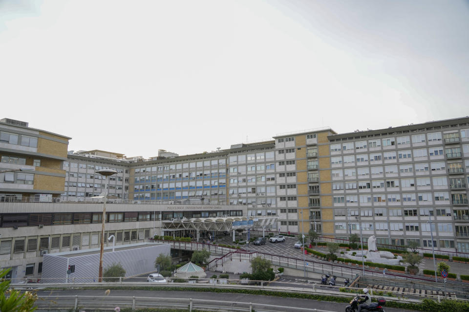 An external view of Rome's Agostino Gemelli University Polyclinic, Thursday, June 8, 2023, where Pope Francis underwent surgery Wednesday to repair a hernia in his abdominal wall, the latest malady to befall the 86-year-old pontiff who had part of his colon removed two years ago. (AP Photo/Andrew Medichini)