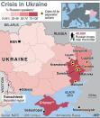 Map of eastern Ukraine locating eastern cities hit by separatist actions