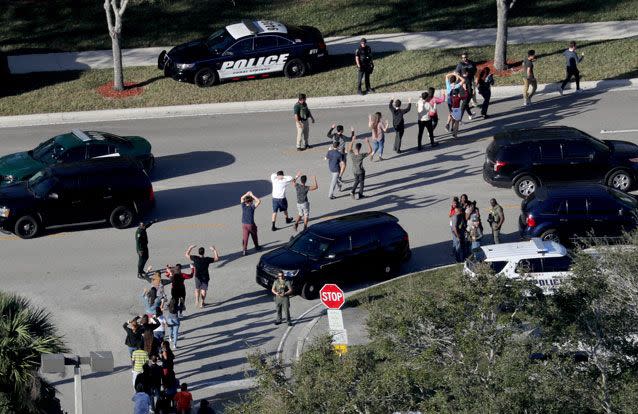 The aftermath of the Marjory Stoneman High School shooting. Source: AAP