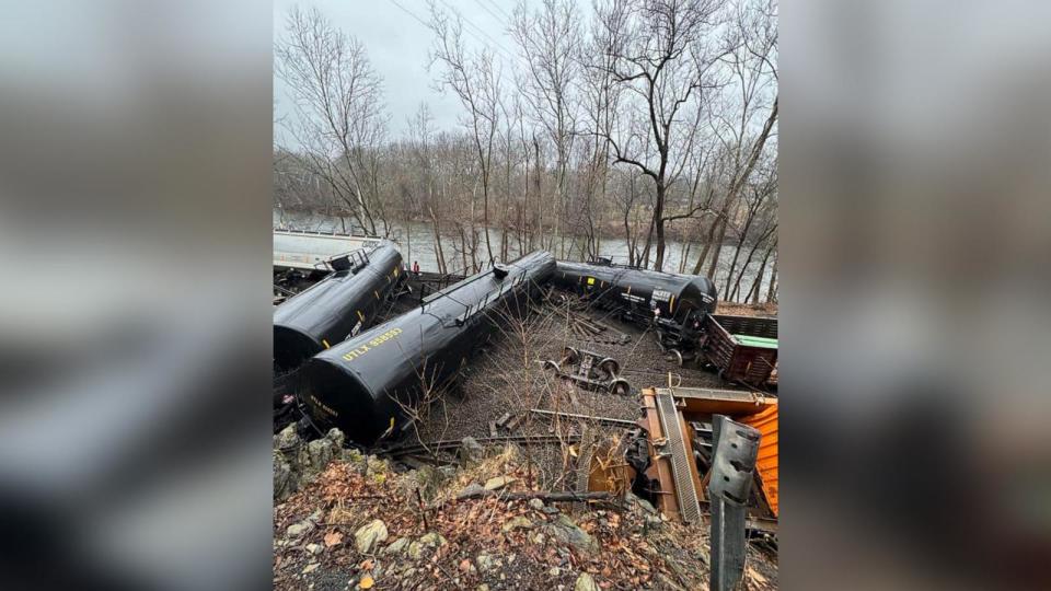 PHOTO: A freight train has derailed near Bethlehem, Penn. in the Lehigh Valley on Saturday morning, according to the local fire company Nancy Run Fire Company on their Facebook page. (Nancy Run Fire Company/Facebook)