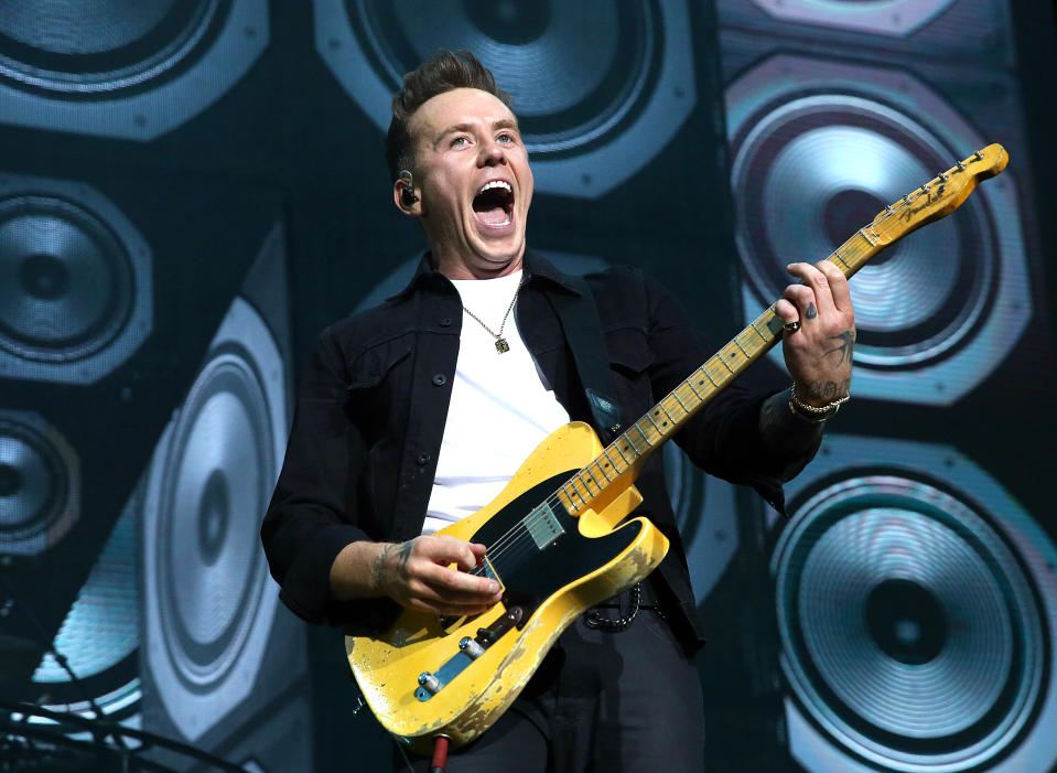 LONDON, ENGLAND - NOVEMBER 20: Danny Jones of McFly performs live on stage at The O2 Arena on November 20, 2019 in London, England. (Photo by Simone Joyner/Getty Images)