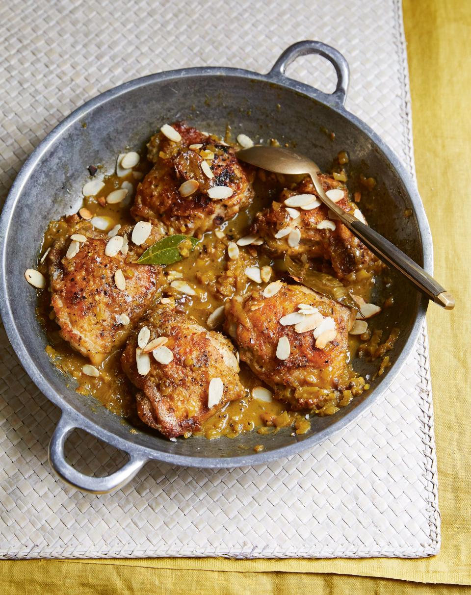 Venetian almond milk chicken from Eleanor Ford’s cookbook, “The Nutmeg Trail: Recipes and Stories Along the Ancient Spice Routes.”