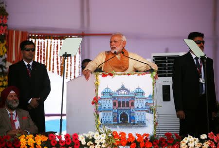 India's Prime Minister Narendra Modi addresses the crowd during the civic felicitation in Janakpur, Nepal May 11, 2018. REUTERS/Navesh Chitrakar