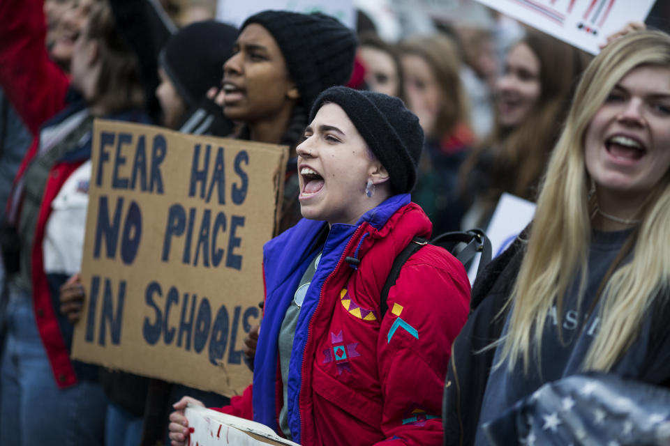 Demonstrators chant during&nbsp;Monday's protest.