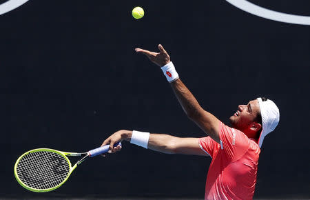 FILE PHOTO: Tennis - Australian Open - First Round - Court 3, Melbourne, Australia, January 14, 2019. Italy's Matteo Berrettini serves during the match against Greece's Stefanos Tsitsipas. REUTERS/Adnan Abidi/File Photo