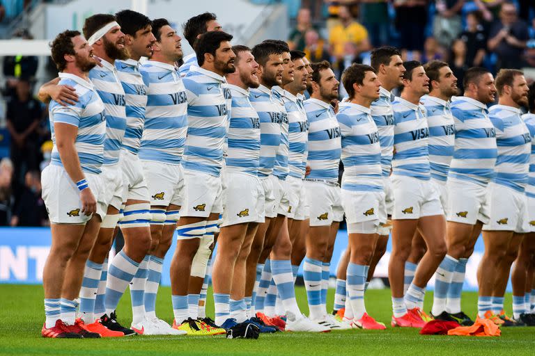 Los Pumas en el momento del himno: el sábado lo cantarán en el estadio de Vélez