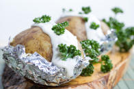 <p>These silver-wrapped spuds can produce the botulinum toxin, which leads to botulism. “Botulism can kill you,” Richards says. “Don’t leave food out at room temperature because it can become contaminated afterward.” </p>