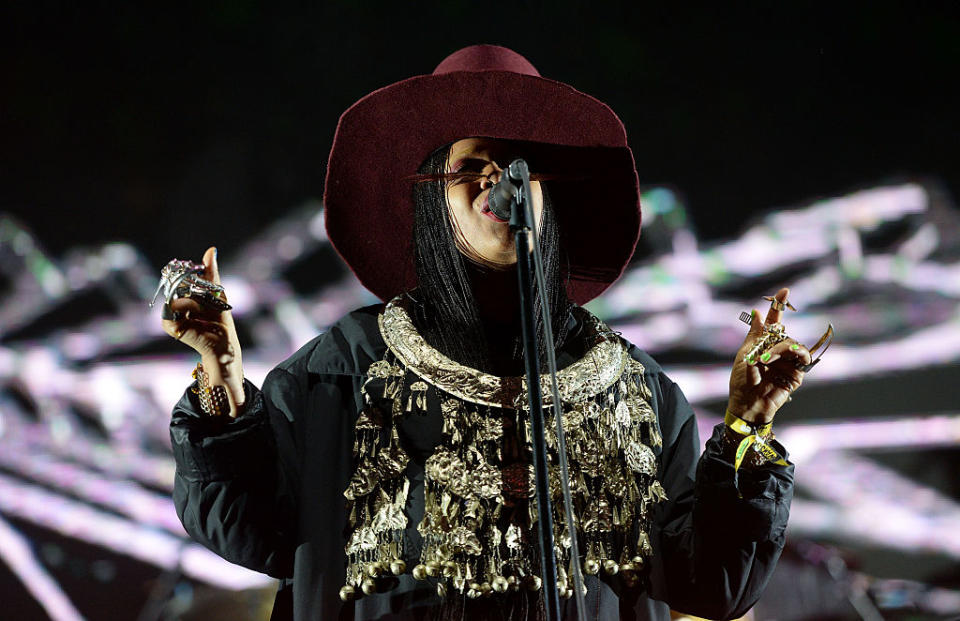 LOS ANGELES, CA – NOVEMBER 13: Singer Erykah Badu performs onstage during the 5th Annual Camp Flog Gnaw Carnival at Exposition Park on November 13, 2016 in Los Angeles, California. (Photo by Scott Dudelson/WireImage )