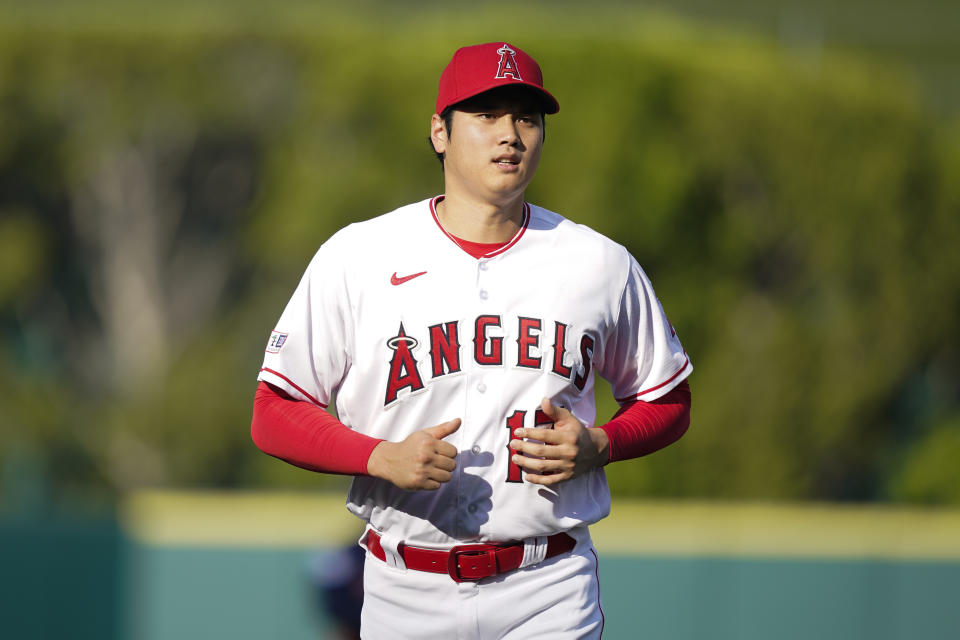 日籍好手大谷翔平在9局下敲出陽春砲領銜天使反撲氣勢。(MLB AP Photo/Ryan Sun)
