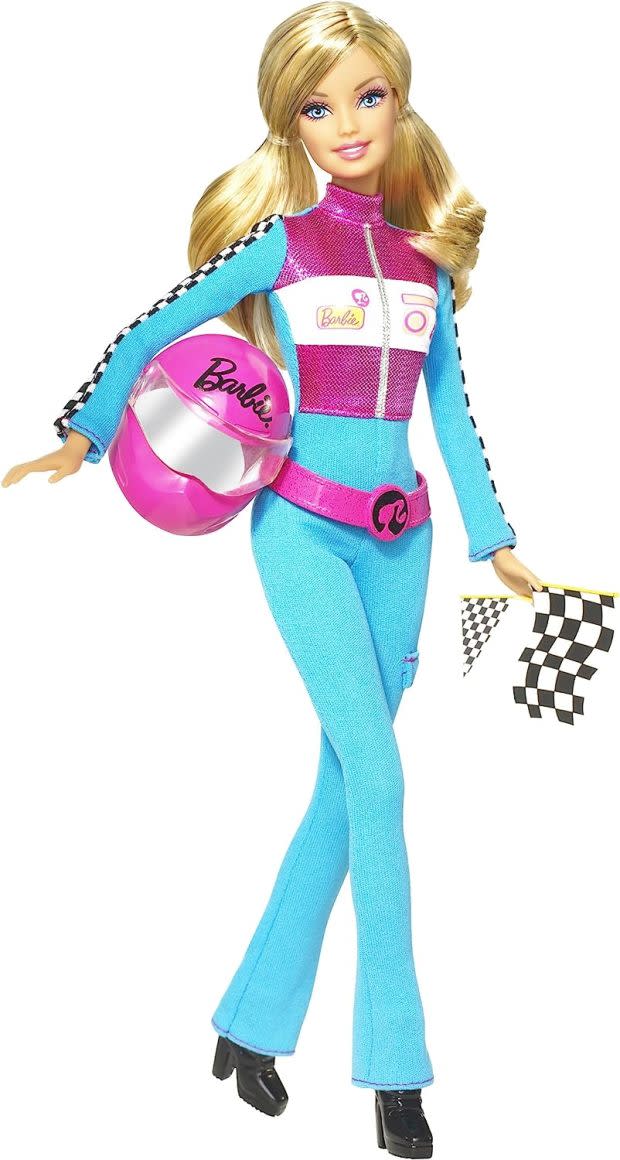 <p>Barbie I Can Be Race Car Driver Doll, $80, <a href="https://rstyle.me/+h1bJyP9jp77H89DUYUN0qw" rel="nofollow noopener" target="_blank" data-ylk="slk:available here;elm:context_link;itc:0;sec:content-canvas" class="link ">available here</a></p>