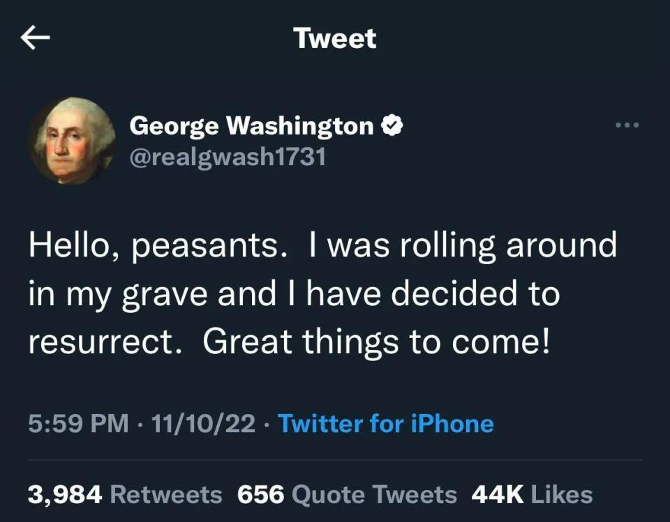 Tweet from George Washington impersonator