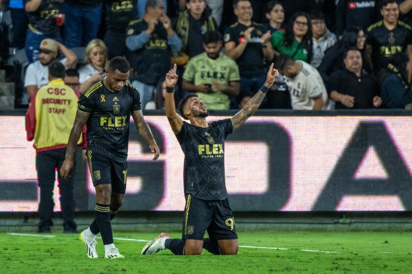 LOS ANGELES, CA - SEPTEMBER 16: Denis Bouanga #99 of Los Angeles FC celebrates.