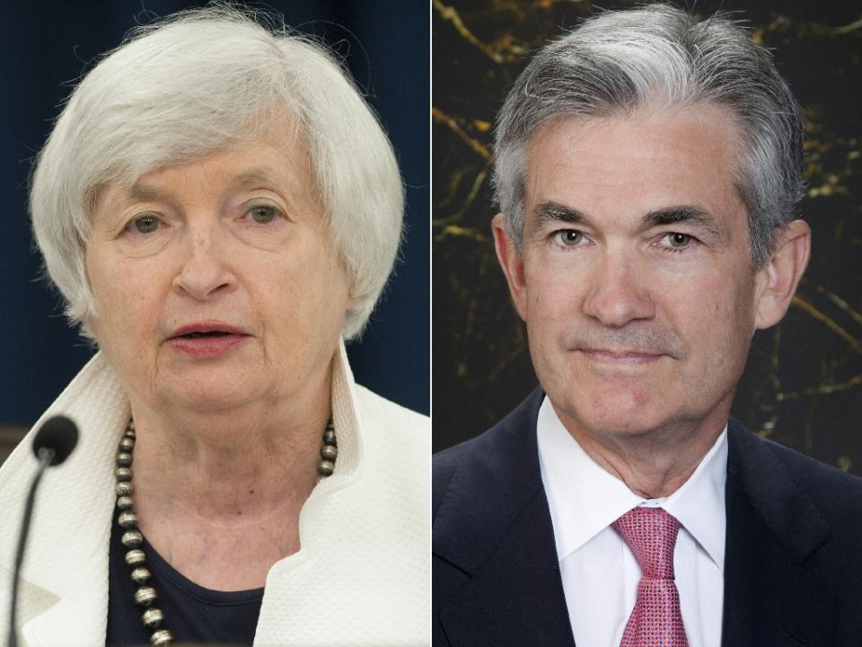 Current Federal Reserve Chair Janet Yellen (L) and Federal Reserve Governor Jerome Powell, Yellen’s chosen successor (AFP Photo/SAUL LOEB, Britt LECKMAN)