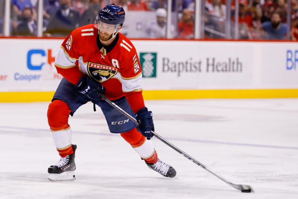 Panthers left wing Jonathan Huberdeau, shown shooting against the Lightning during the 2022 Stanley Cup Playoffs, will be wearing a Calgary Flames uniform next season.