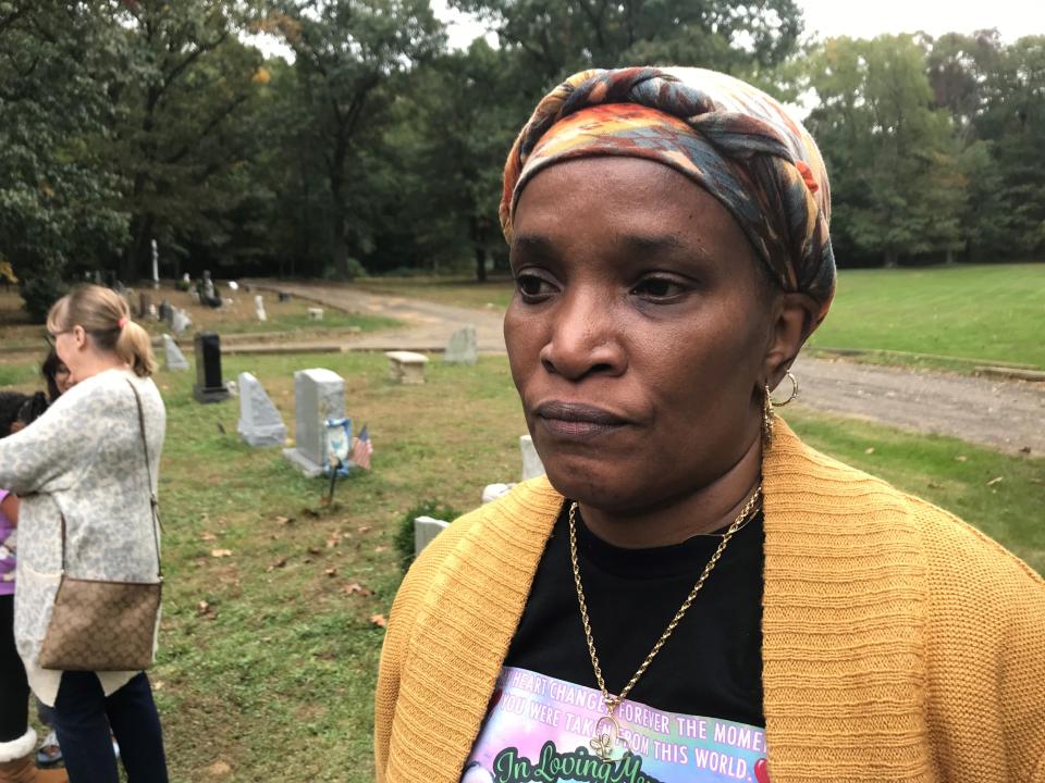 Carol Bennett at the memorial on Oct. 24, 2021 for her daughter Abbiegail Smith, murdered at the age of 11.