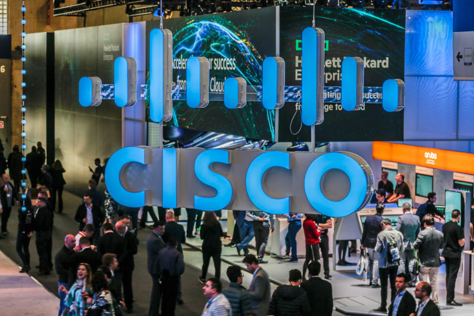 BARCELONA, SPAIN - FEBRUARY 26: CISCO logo  is seen during GSMA MWC 2019. The MWC2019 Mobile World Congress on February 26, 2019 in Barcelona, Spain. (Photo by Miquel Benitez/Getty Images)