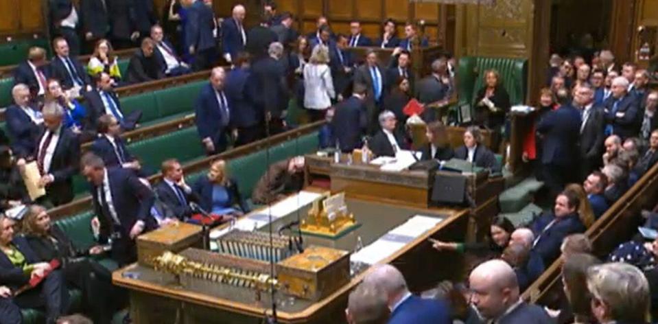 SNP and Conservative MPs have walked out of the Commons chamber in the House of Commons in London, in an apparent protest over the Speaker Sir Lindsay Hoyle's handling of the Gaza ceasefire debate. Picture date: Wednesday February 21, 2024.