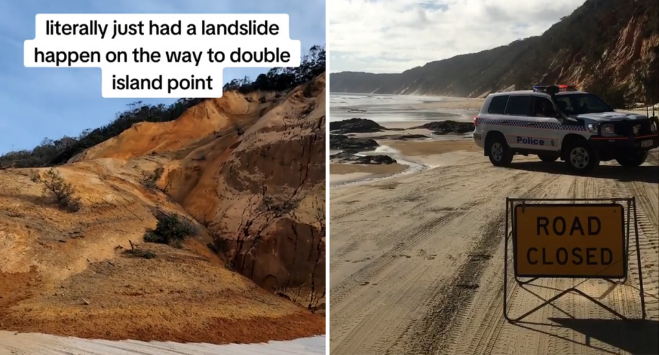 Two stills from videos showing the landslide.