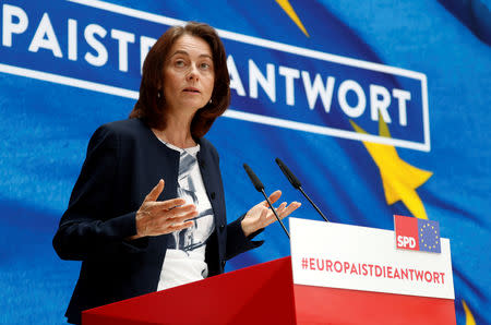 Germany's Social Democratic Party (SPD) top candidate Katarina Barley attends a news conference following the European Parliament election results, in Berlin, Germany, May 27, 2019. REUTERS/Fabrizio Bensch