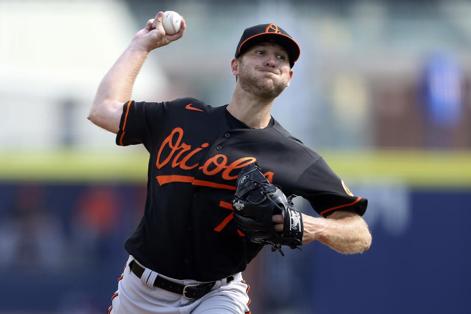 Baltimore Orioles pitcher Konner Wade throws during the sixth inning of a baseball game against the Toronto Blue Jays in Buffalo, N.Y., Saturday, June 26, 2021. (AP Photo/Joshua Bessex)
