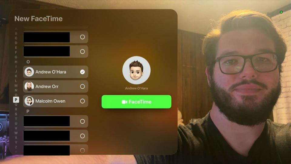 Select a person to call via FaceTime