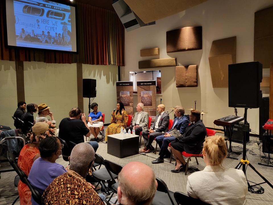 The Stax Museum of American Soul Music hosted tourism leaders to discuss civil rights landmarks and their importance at a panel discussion. From left to right: Elaine Lee Turner, founder of Heritage Tours and director of Slave Haven Underground Railroad Museum; Christine Anglin, deputy director of Clayborn Temple; Lee Sentell, Alabama tourism director and author of "The Official U.S. Civil Rights Trail"; Russell Wigginton, president of the National Civil Rights Museum; Mark Ezell, commissioner of the Tennessee Department of Tourist Development; and Pat Mitchell Worley, president and CEO of the Soulsville Foundation.