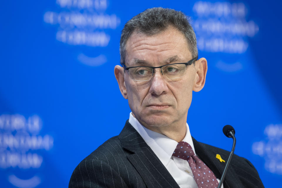 Pfizer CEO Albert Bourla looks on during a session of the World Economic Forum (WEF) meeting in Davos on January 18, 2024. (Photo by Fabrice COFFRINI / AFP) (Photo by FABRICE COFFRINI/AFP via Getty Images)