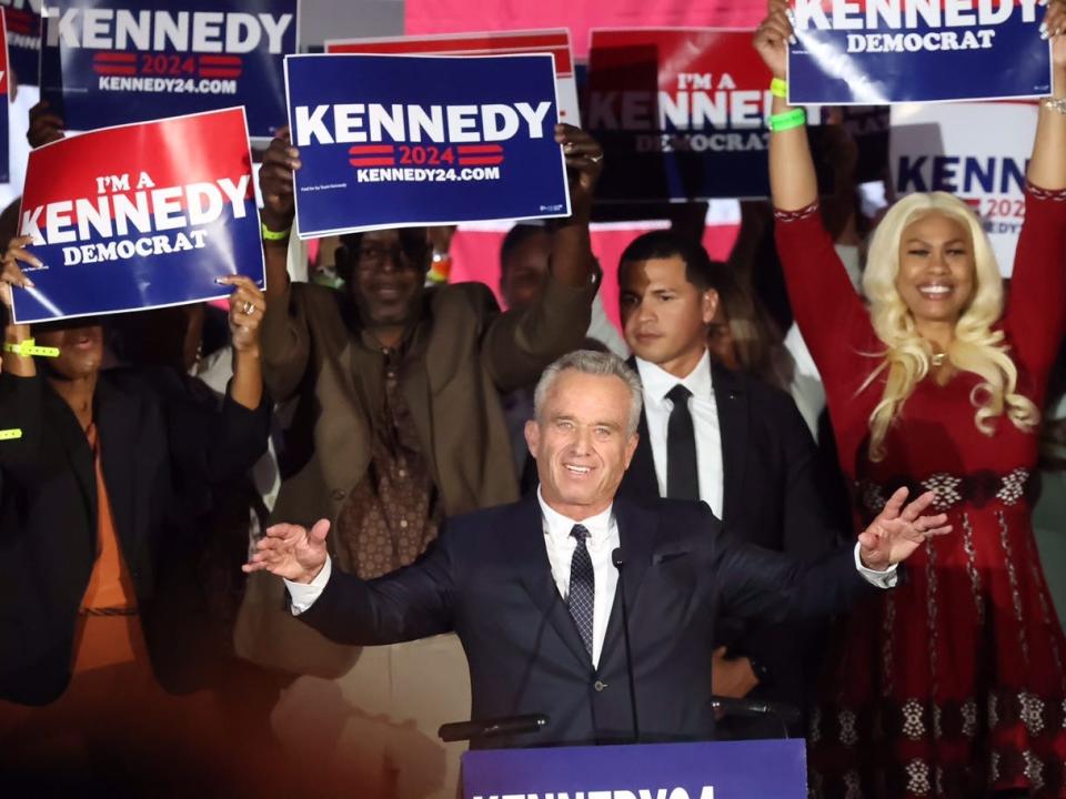 Robert F. Kennedy Jr. announces his candidacy for President of the United States in a speech at Boston Park Plaza.