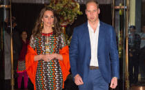 <p>The Duchess wore a Tory Burch floral and mesh gown for a private dinner with the king and queen of Bhutan during their most recent royal tour.</p>