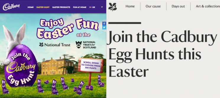 Easter appears prominently on both websites