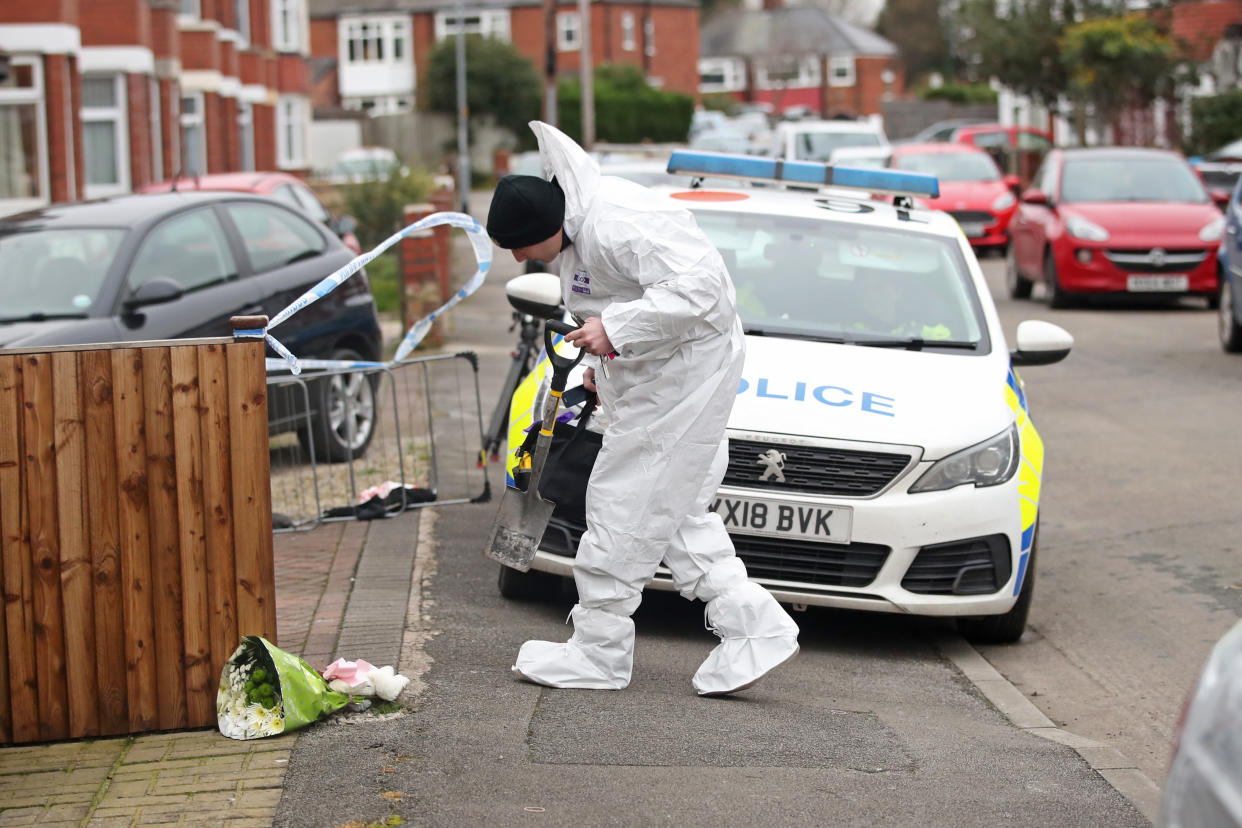 Forensics officers at the scene of a fire at a house on Wensley Avenue, Hull, where two people have died, including an eight-year-old. PA Photo. Picture date: Saturday January 25, 2020. Emergency services were called to the house at around 7.50am on Saturday morning. A man was pronounced dead at the scene, while an eight-year-old girl died in hospital. See PA story FIRE Hull. Photo credit should read: Danny Lawson/PA Wire 