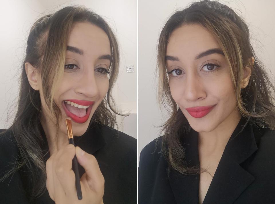 Recreating a red lipstick look endorsed by Huda Kattan on Instagram.