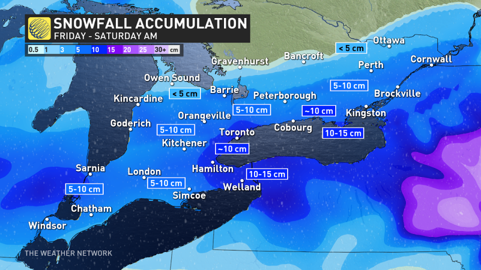 Southern Ontario snow totals