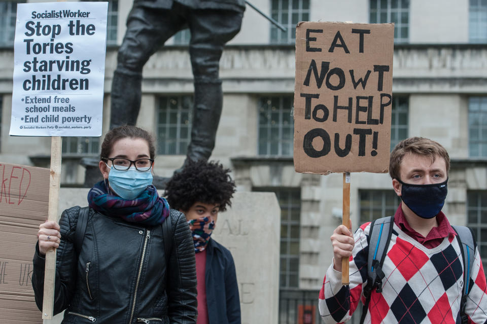 Protestors Demonstrate Against Government Decision Not To Extend Free School Meals To Holidays