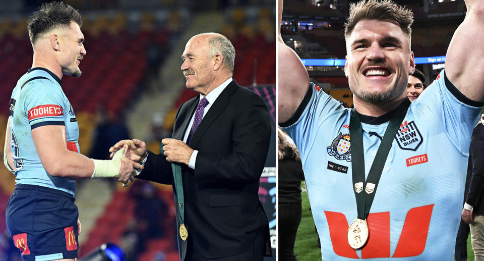 Angus Crichton, pictured here receiving the Wally Lewis Medal.