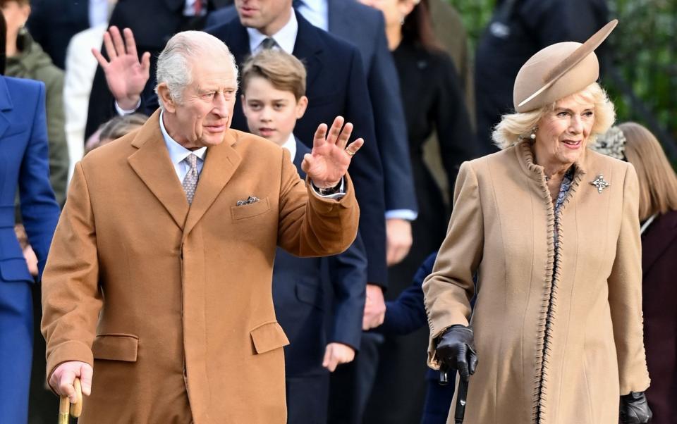 King Charles III and Queen Camilla arrive at St Mary Magdalene Church