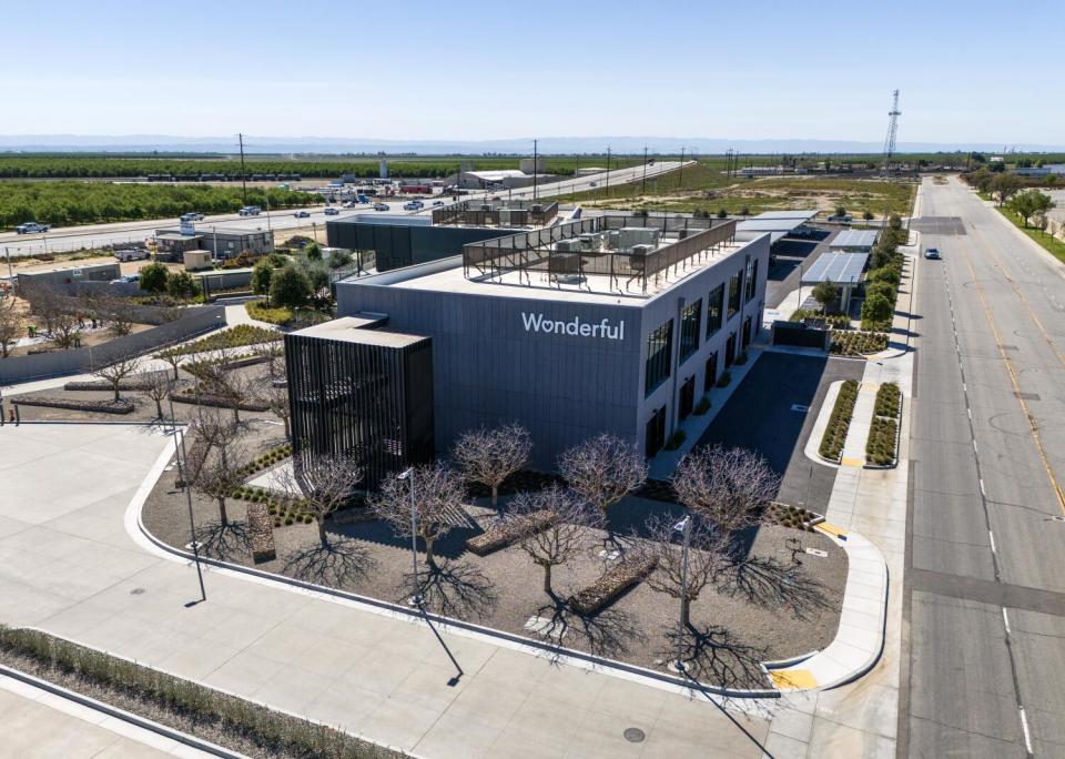 An aerial of Wonderful's building at the company's industrial park in Kern County.