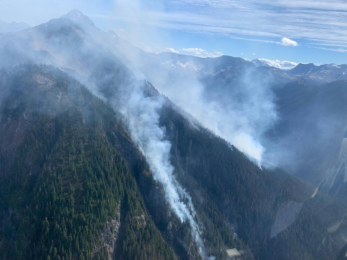 Four lightning-caused fires just east of the Mt. Baker Ski Area have burned nearly 4,000 acres within the North Cascades National Park Complex and soon may start impacting air quality in western portions of Whatcom County, as a Red Flag warning has been issued with weekend winds and heat in the forecast. Northwest Interagency Coordination Center/Courtesy to The Bellingham Herald