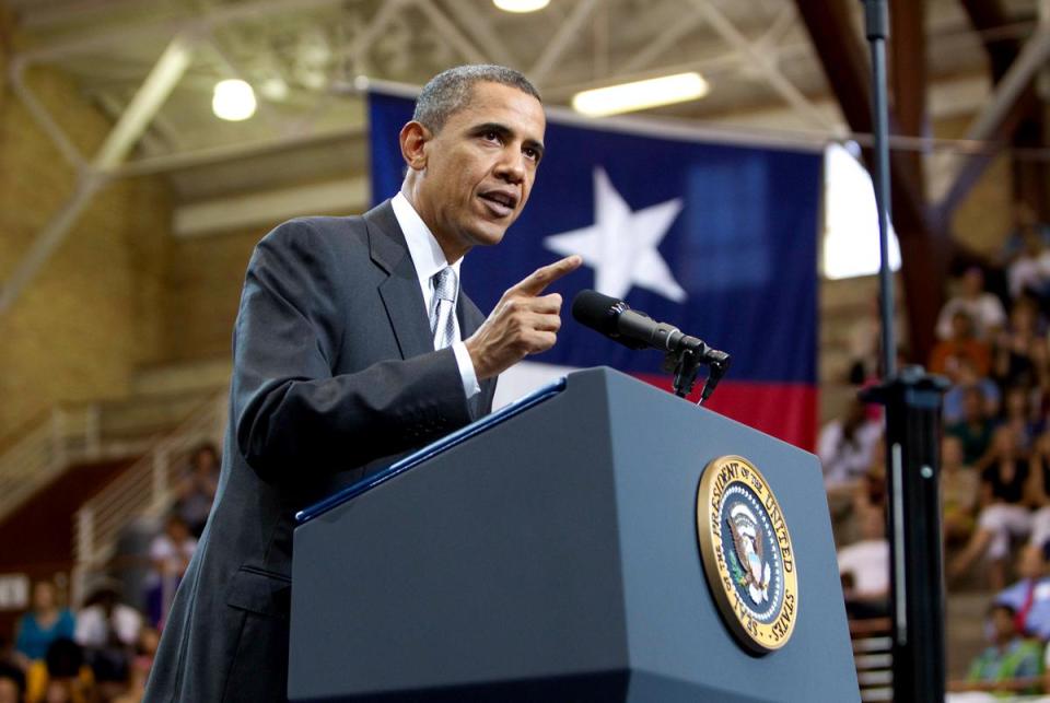 Former U.S. President Barack Obama speaks to a crowd of 3,000 invited students and faculty at the University of Texas at Austin on Aug. 8, 2010.