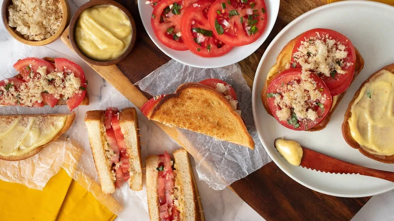 Tomato and mustard toasted sandwich ingredients