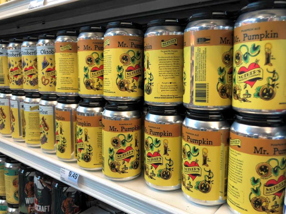 Mother's Brewing Company's 6-packs of Mr. Pumpkin and Oktoberfest at Hy-Vee located at 1720 W. Battlefield Road. The beers are a part of Mother's limited, seasonal menu for fall.