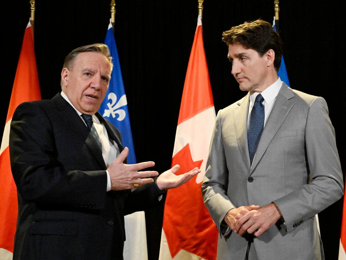 Prime Minister Justin Trudeau and Quebec Premier François Legault met in Quebec City on Monday. Immigration was a major topic of discussion. (Jacques Boissinot/Canadian Press - image credit)