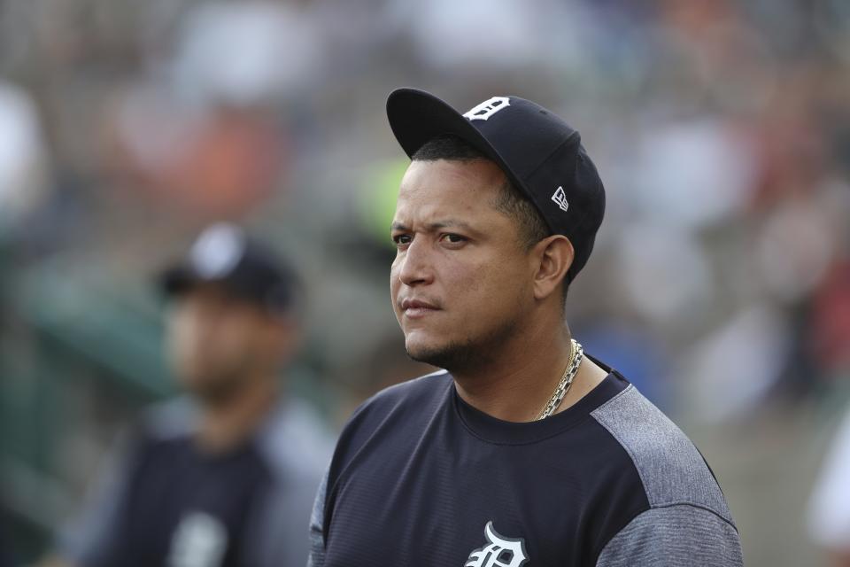 Miguel Cabrera has a ruptured biceps tendon that will require season-ending surgery. (AP)