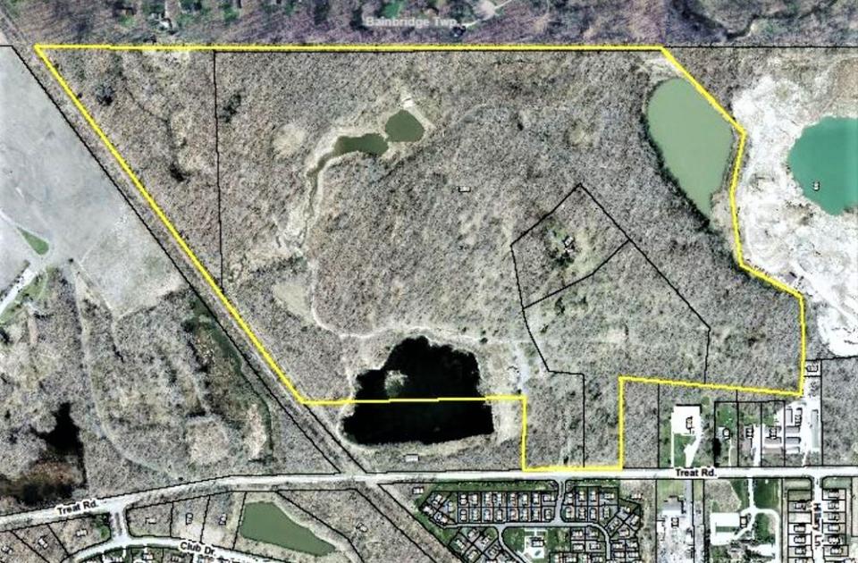 This illustration shows the site of proposed Phases 2 and 3 of Renaissance Park at Geauga Lake, north of Treat Road and east of the abandoned Norfolk Southern Railroad tracks..