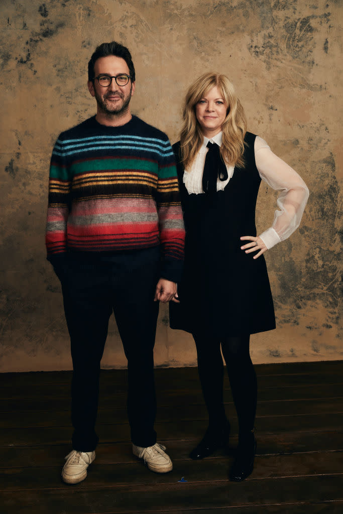 Josh Schwartz and Stephanie Savage pose for a photo at the 2023 Winter Television Critics Association Press Tour on Jan. 11 at the Langham Huntington in Pasadena, California. (JSquared Photography/Getty Images)