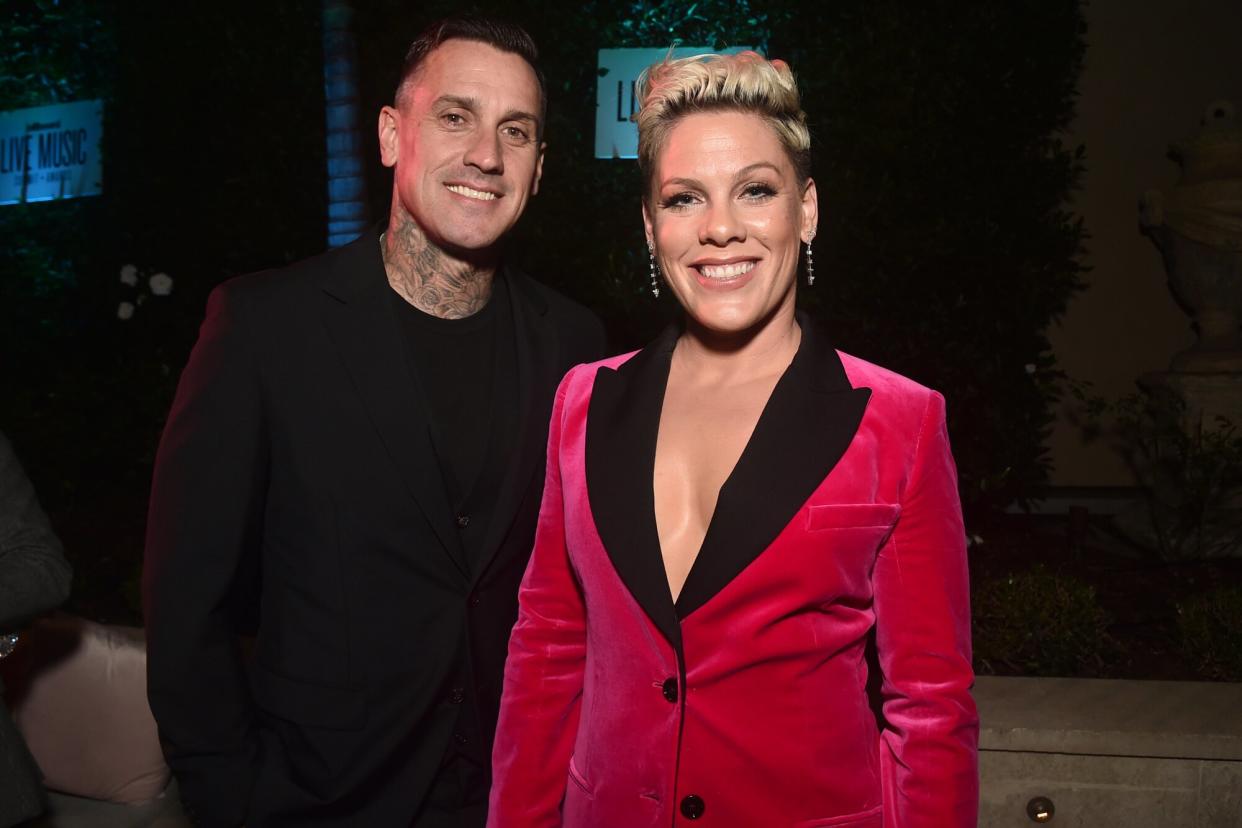 Carey Hart and Pink attend Billboard's 2019 LIve Music Summit and Awards Ceremony at the Montage Hotel on November 05, 2019 in Beverly Hills, California.