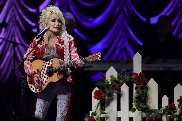 AUSTIN, TEXAS - MARCH 18: Dolly Parton performs on stage at ACL Live during Blockchain Creative Labs’ Dollyverse event at SXSW during the 2022 SXSW Conference and Festivals  on March 18, 2022 in Austin, Texas. (Photo by Michael Loccisano/Getty Images for SXSW)