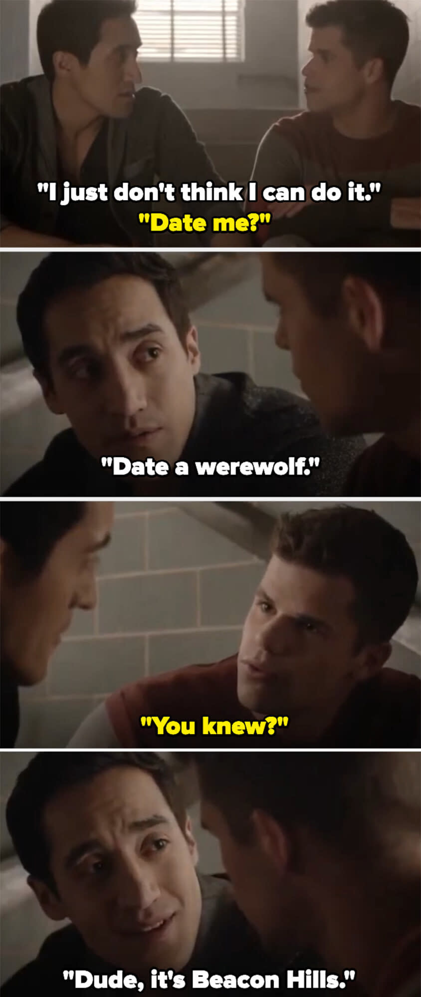 Danny says he can't date a werewolf, and Ethan replies "you knew?" Danny says "dude, it's Beacon Hills"