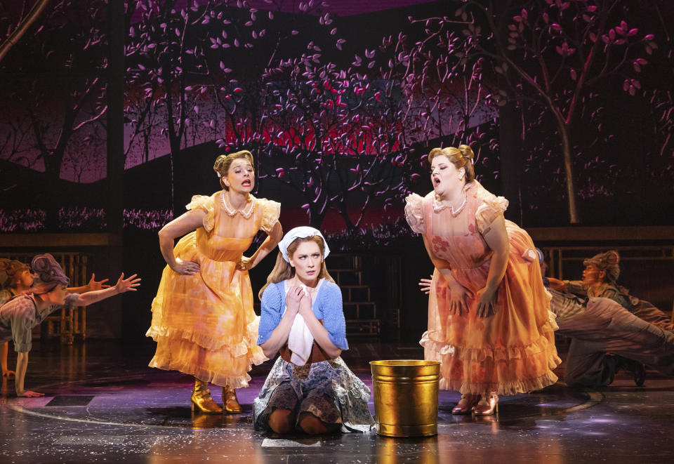 This image released by Vivacity Media Group shows Tess Soltau, from left, Briga Heelan and Ryann Redmond during a performance of the musical "Once Upon a One More Time." (Matthew Murphy/Vivacity Media Group via AP)